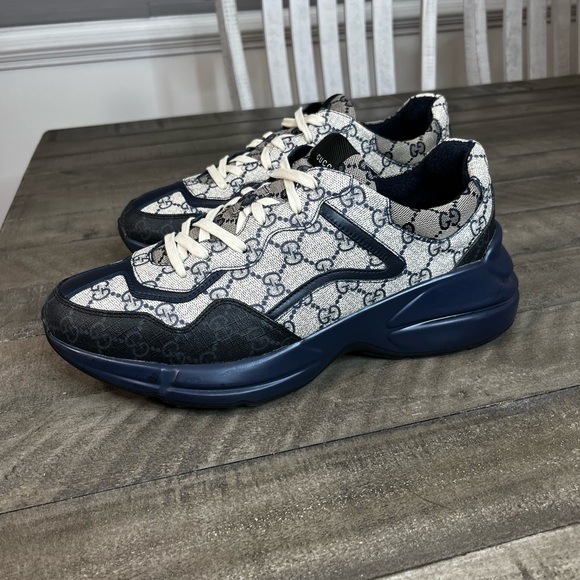 GUCCI Rython GG Beige Monogram Blue Sz 10.5 - Picture 5 of 9
